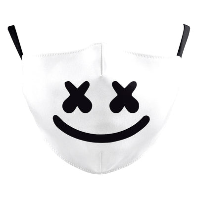 Black milk silk dustproof mask with a white smiley face design, featuring 'X' eyes and a curved smile, for Halloween. - Image 16