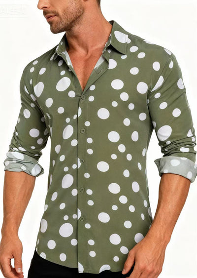 Camisa Casual de Manga Larga con Lunares para Adolescentes y Hombres - Image 3