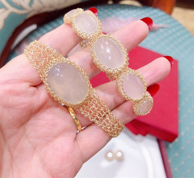 Pulsera de Calcedonia Blanca Natural con Alambre de Oro 14K - Image 8