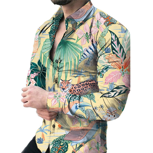 Camisa Casual de Manga Larga con Estampado Floral Grande para Hombre - Image 12
