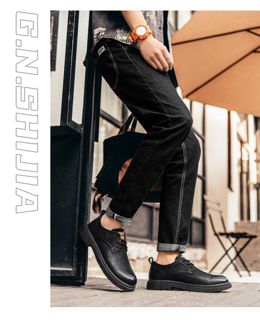 Zapatos Casuales de Cuero Estilo Británico con Suela Blanda para Hombre - Image 9