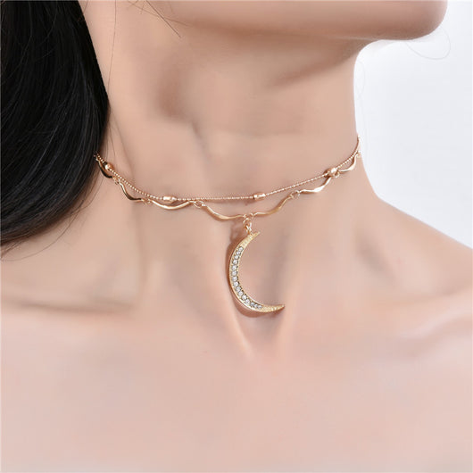 Collar Colgante de Luna con Diamantes Completos - Diseño Capas - Image 11