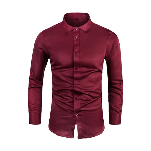 Camisa de Negocios Manga Larga Talla Grande Cuello Solapa Color Sólido para Hombre - Image 12