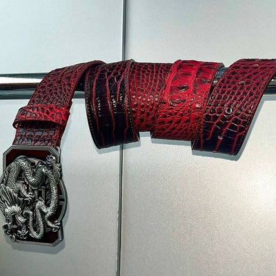Cinturón Dragón Enrollado Año Nuevo Chino - Estilo Subcultural Negro y Rojo