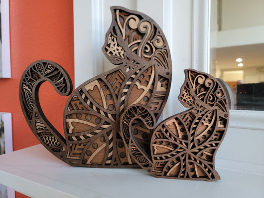 Escultura de Gato Tallada a Mano en Madera - Image 2