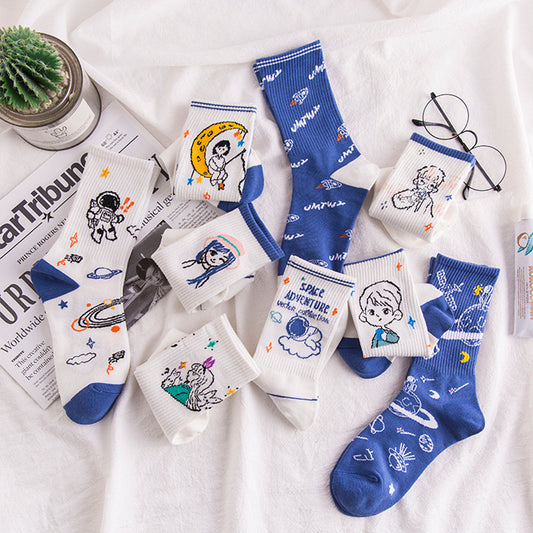 Calcetines Femeninos Estampado Cartoon Transpirables y Cómodos
