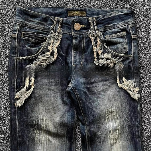 Pantalones Acampanados Denim Vintage con Bordados - Estilo Retro Lavado - Image 4