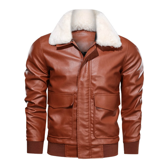 Jaqueta de Couro PU Lavado para Motociclista - Design Clássico com Bolsos Grandes