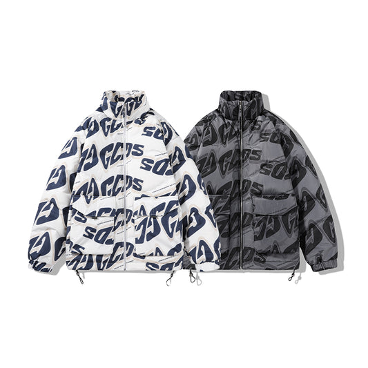 Chaqueta Acolchada Hombre Cuello Alto con Estampado de Letras - Image 2