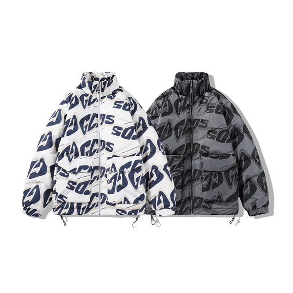 Chaqueta Acolchada Hombre Cuello Alto con Estampado de Letras