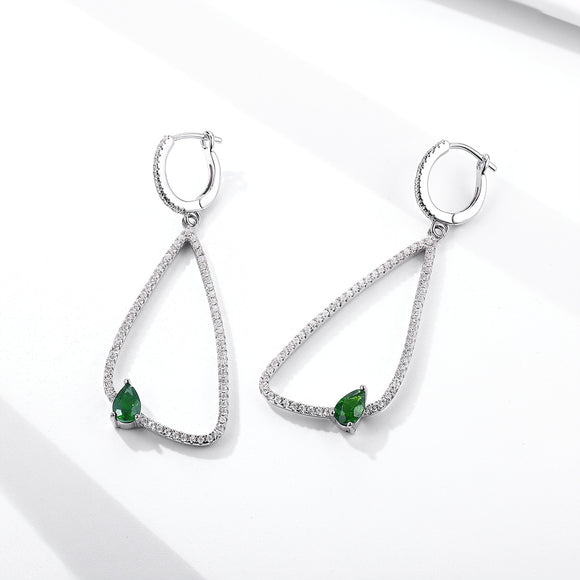Aretes de Plata S925 con Diopsida Natural para Mujer