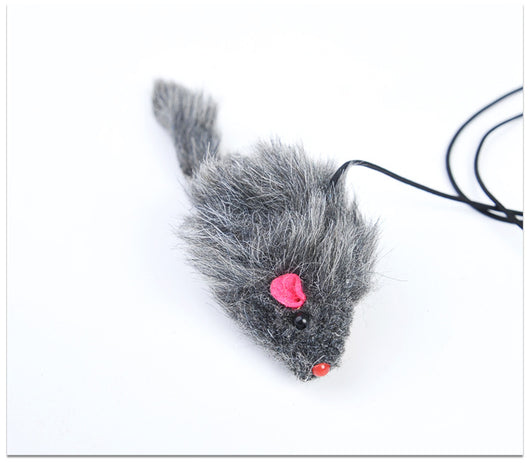 Orange cat playing with a gray plush mouse hanging from an elastic door toy with an adjustable buckle. - Image 6