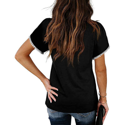 Blusa de Algodón con Escote V y Mangas Pétalo - Corte Holgado y Encaje - Image 13