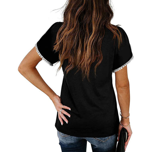 Blusa de Algodón con Escote V y Mangas Pétalo - Corte Holgado y Encaje - Image 13