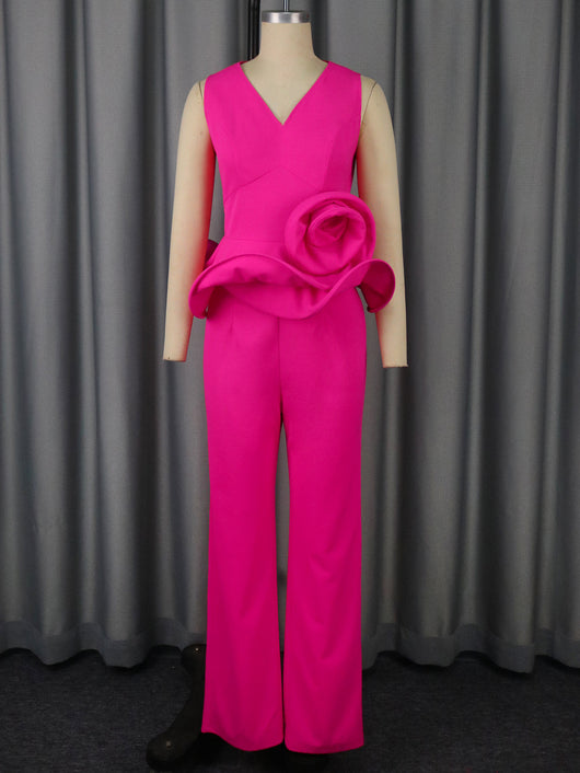 Conjunto Elegante: Blusa Floral Escote V sin Mangas + Pantalón Recto Cintura Alta - Image 6