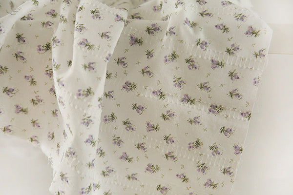 Tela Jacquard de Algodón Estampado Floral Púrpura Estilo Vintage Francés