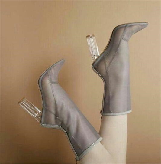 Sandalias de Tacón Grueso Transparentes con Punta Afilada para Mujer