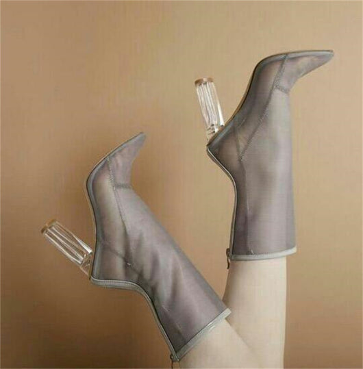 Sandalias de Tacón Grueso Transparentes con Punta Afilada para Mujer