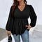 Blusa Slim con Cuello V y Mangas Farol para Mujer