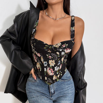Camiseta Halter Escotada con Fruncido en Pecho Estilo Espina de Pescado