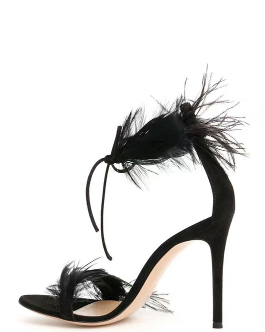Tacones Stiletto con Tiras de Plumas - Elegancia y Sofisticación - Image 12