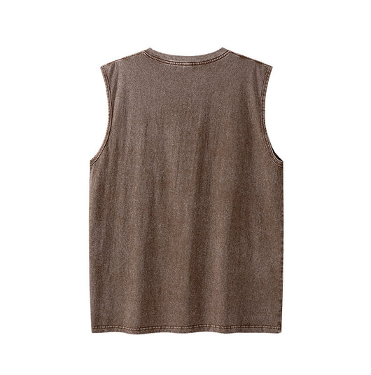 Camiseta sin mangas suelta desgastada estilo americano para hombre - Image 21