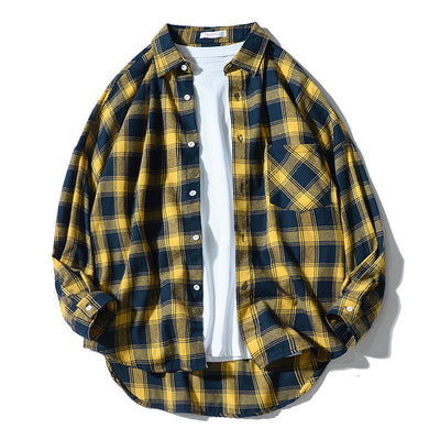 Camisa Tipo Cuadros Japonesa Manga Larga Hombre - Chaqueta de Trabajo Oversize - Image 6