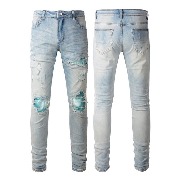 Jeans Skinny Ajustados con Roturas y Tela Elástica para Hombre