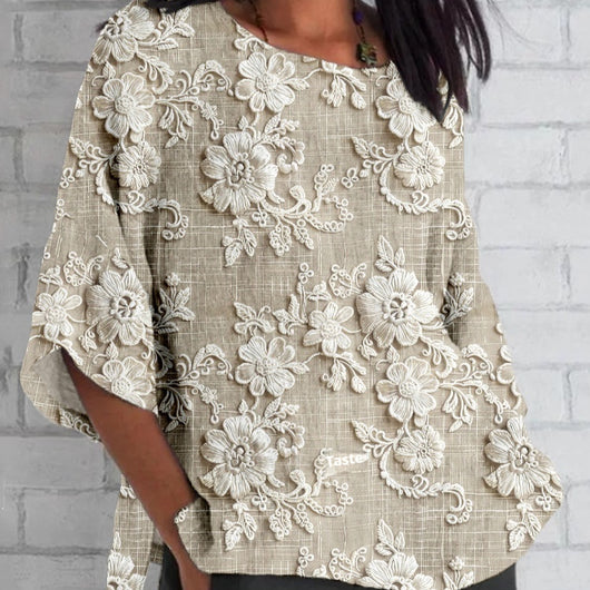Playera Estampada de Cuello Redondo y Manga Tres Cuartos para Mujer - Image 3