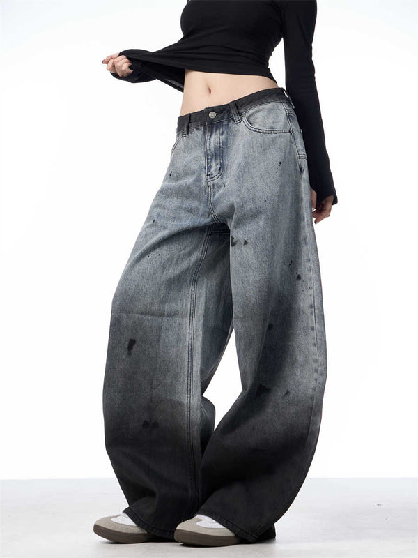 Pantalones Jeans Sueltos Efecto Desteñido con Tinta Splash
