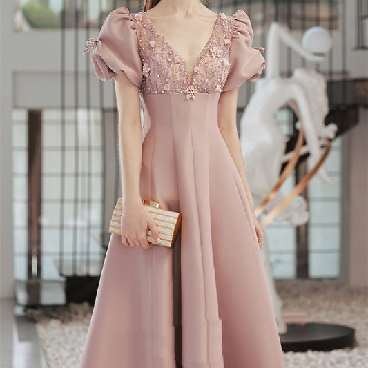 Vestido Elegante con Mangas Abullonadas para Mujer
