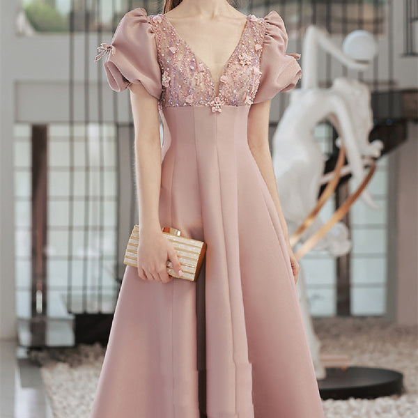 Vestido Elegante con Mangas Abullonadas para Mujer