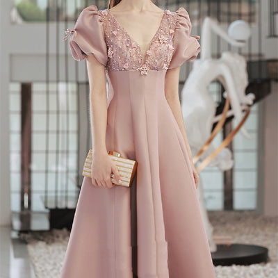 Vestido Elegante con Mangas Abullonadas para Mujer