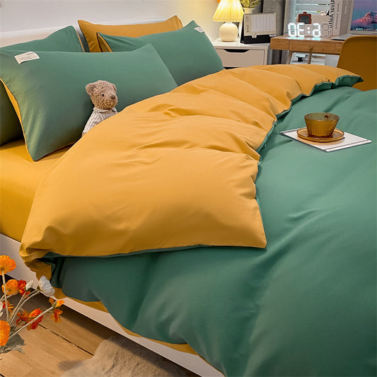 Juego de Sábanas de Algodón Puro Lavado - Funda Nórdica y Almohadas Cuadros y Rayas