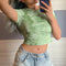 Blusa Estampado Tie-Dye Mariposas Cuello Redondo Ajustada Mujer