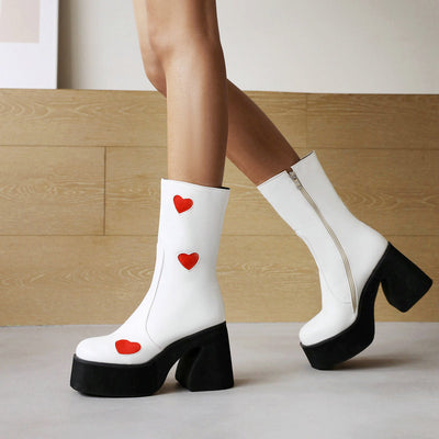 Botines para Mujer con Tacón Alto Grueso y Plataforma - Patrón Leche - Image 4