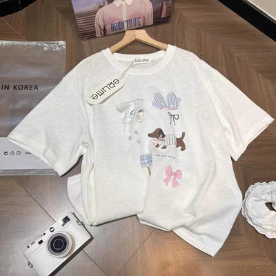 Camiseta Suelta con Estampado de Lazos de Algodón Puro - Image 9