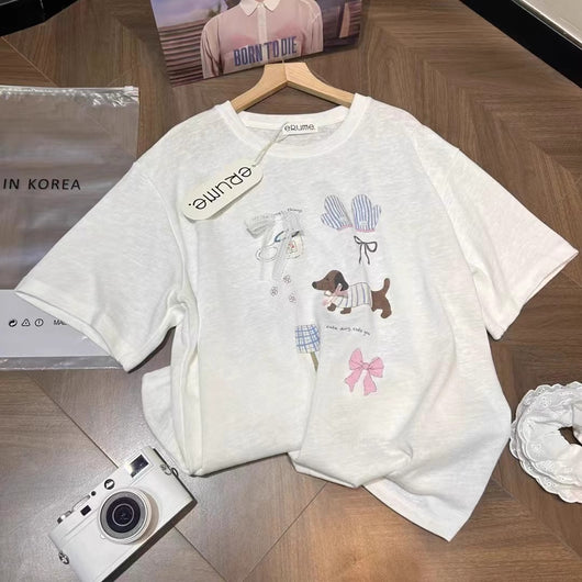 Camiseta Suelta con Estampado de Lazos de Algodón Puro - Image 9