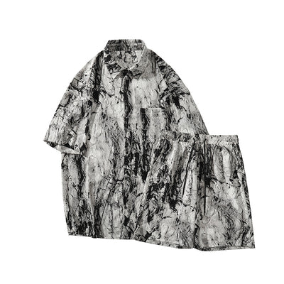 Conjunto de Playa para Hombre - Camisa Estampada y Pantalones Cortos Seda de Hielo Verano - Image 5