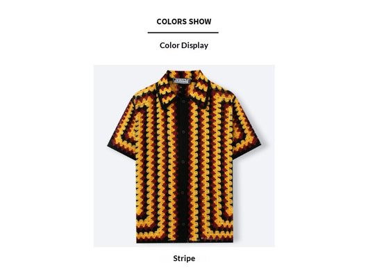 Camisa Retro de Punto Crochet a Rayas para Hombre - Image 9