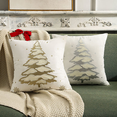 Funda de Almohada Navideña con Árbol Bordado y Bronce - Image 6