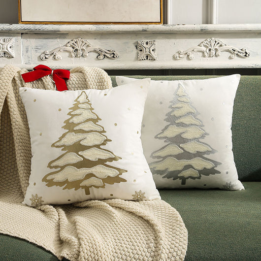 Funda de Almohada Navideña con Árbol Bordado y Bronce - Image 6