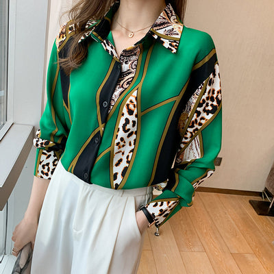Blusa Estilo Occidental con Estampado Leopardo y Contraste de Colores para Mujer - Image 13