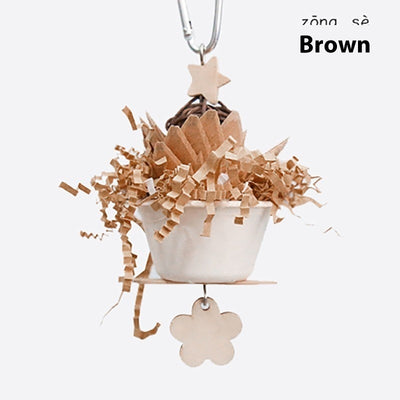 Blue parrot flower clump bite toy with shredded paper, wooden pieces, and a hanging metal clip. - Image 9