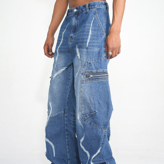 Pantalones Cargo Hip Hop Holgados con Cierre de Cremallera para Hombre