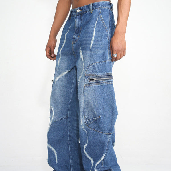 Pantalones Cargo Hip Hop Holgados con Cierre de Cremallera para Hombre