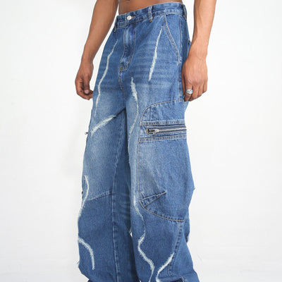 Pantalones Cargo Hip Hop Holgados con Cierre de Cremallera para Hombre