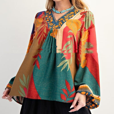 Blusa Suelta de Cuello en V y Manga Larga - Image 10