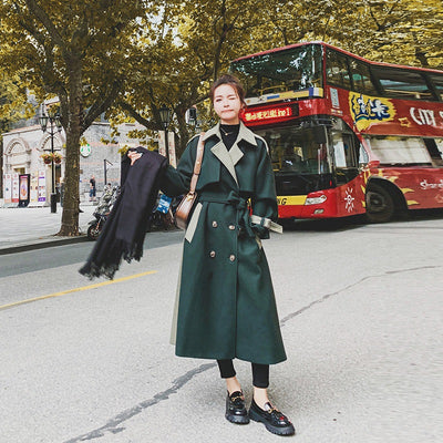 Abrigo de Lana Verde Oscuro con Costura de Diseño para Mujer - Invierno - Image 6