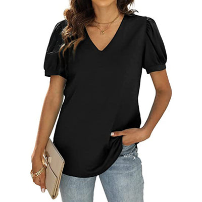 Blusa Casual Mujer Cuello V Manga Abullonada Suelta - Estilo Europeo Americano - Image 3